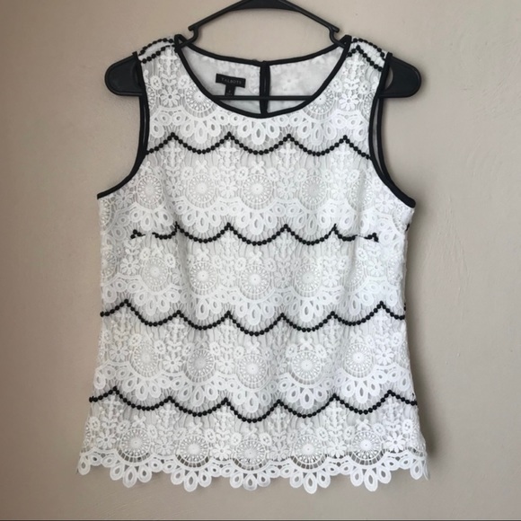 Talbots Sleeveless Lace Keyhole Back White and Black Top 2 NWOT - Picture 3 of 11